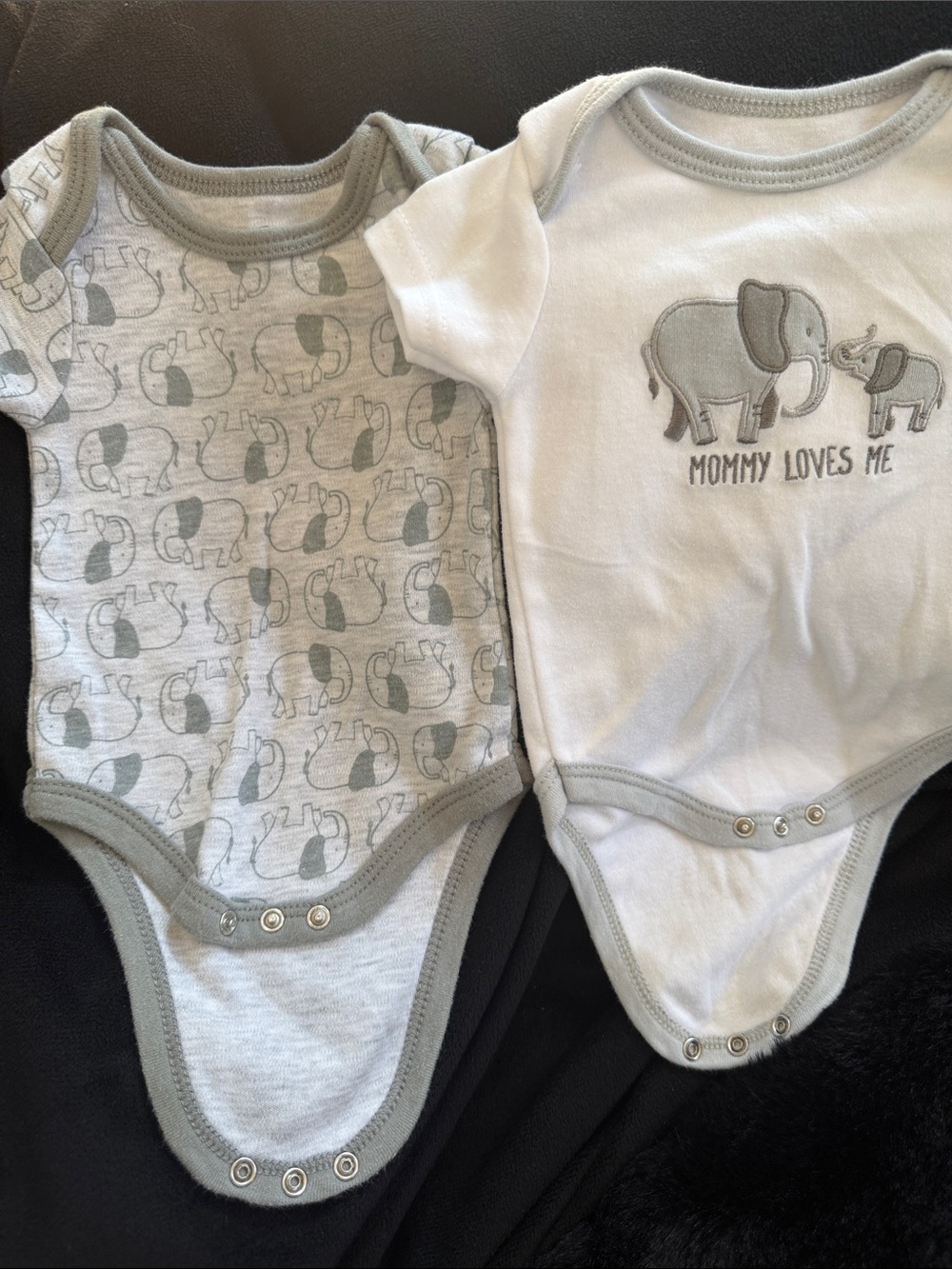 Gray Elephant Print Baby One-Piece Bodysuits - Mommy Loves Me